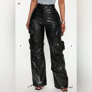 Black Cargo Faux Leather Pants